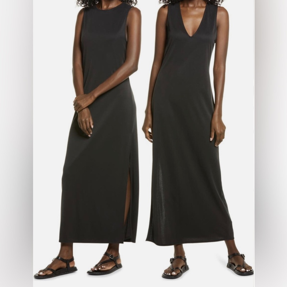 Open Edit Reversible Maxi Slit Dress, Black, Small